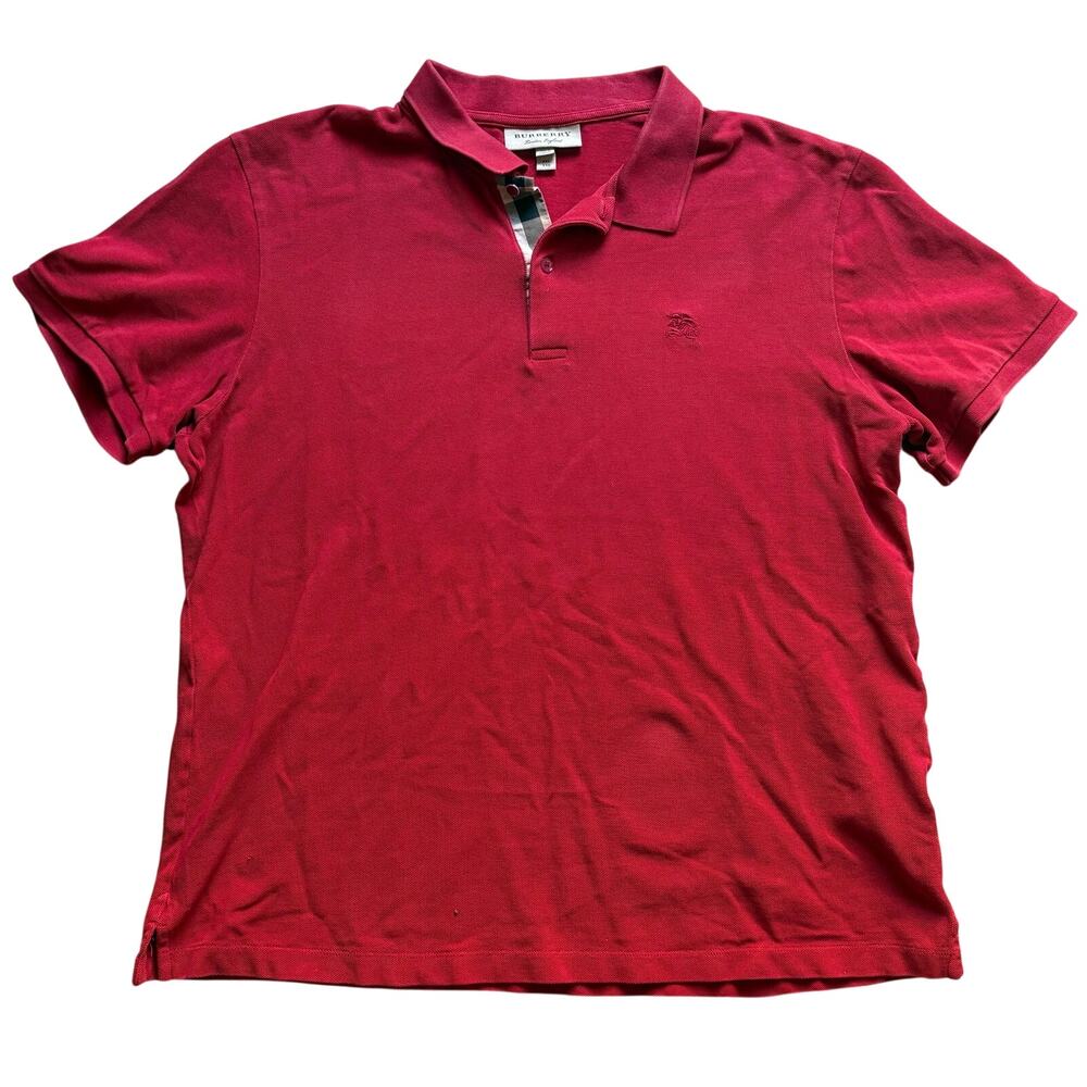 Burberry Red Polo Nova Check Cotton Logo Men’s Size XXL Made in London